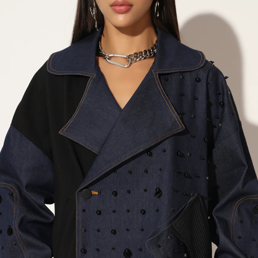 Quasar Embroidered Oversized Denim Jacket
