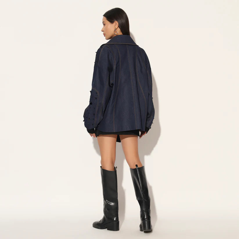 Quasar Embroidered Oversized Denim Jacket