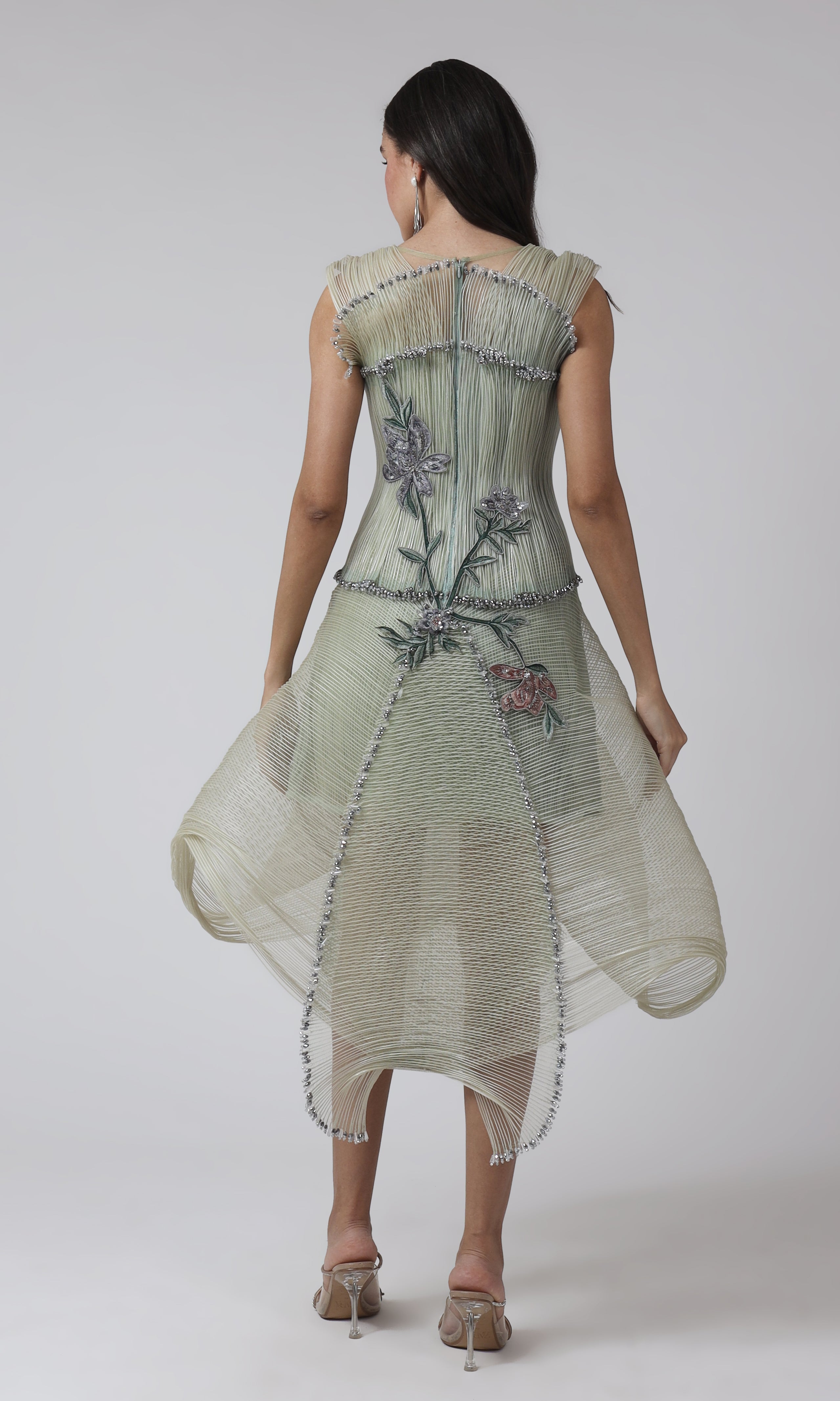 Pastel Green 3D Panelled Designer Dress