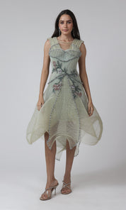 Pastel Green 3D Panelled Designer Dress