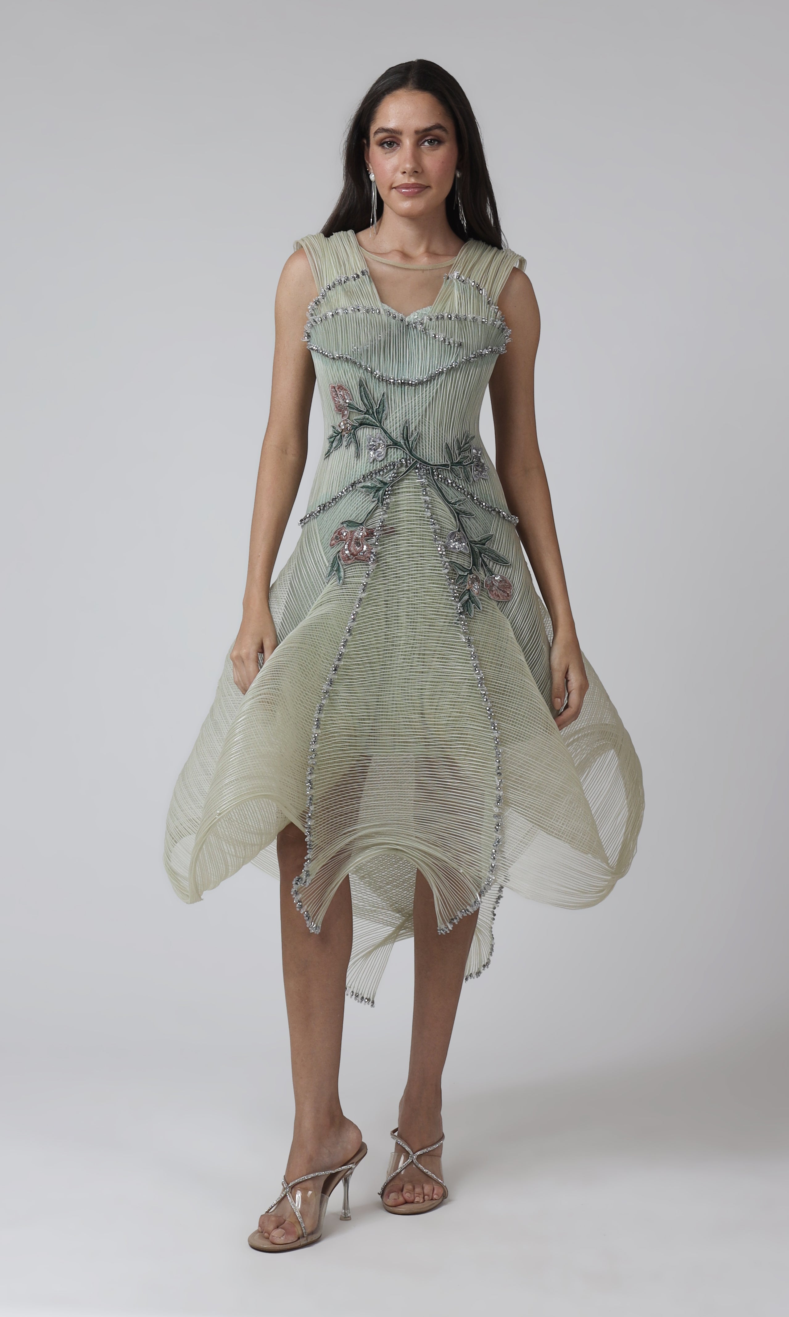 Pastel Green 3D Panelled Designer Dress