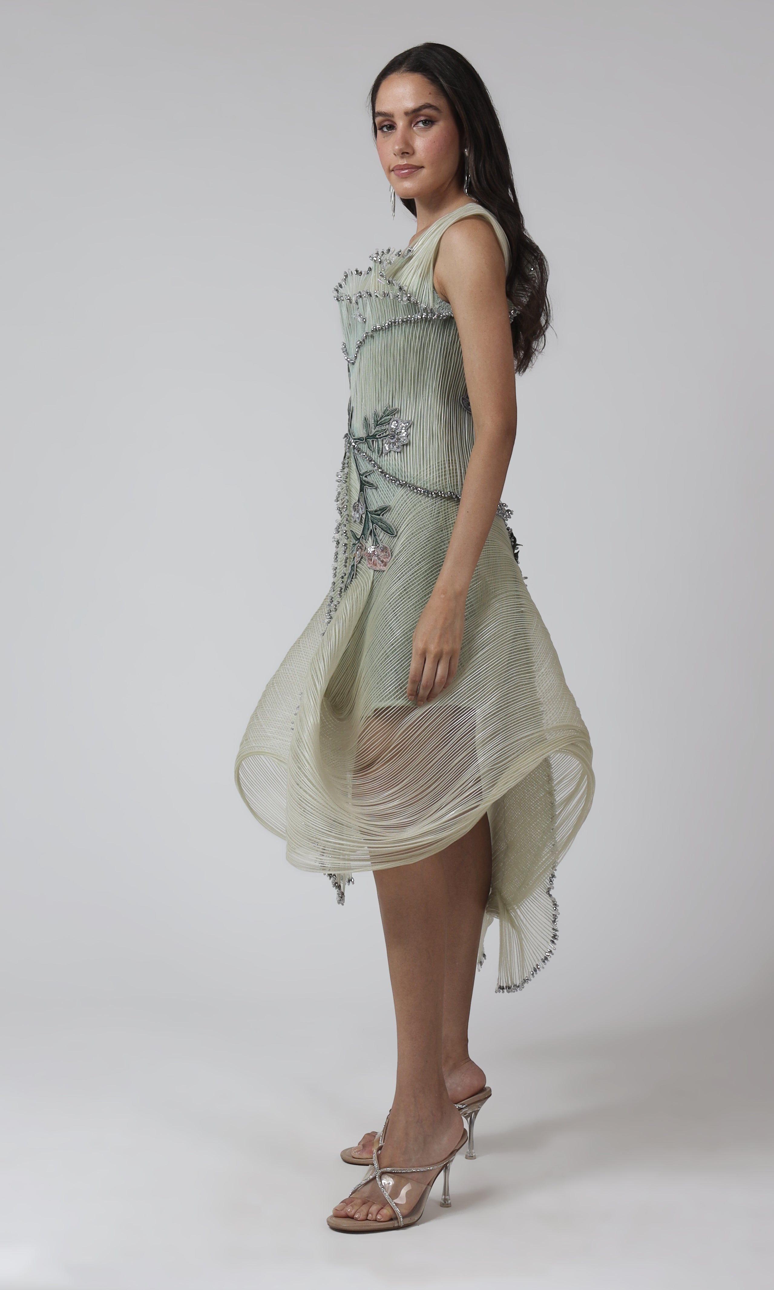 Pastel Green 3D Panelled Designer Dress