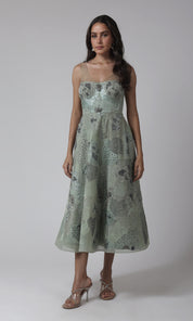 Mint Mesh Illusion Neckline Party Dress
