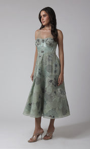 Mint Mesh Illusion Neckline Party Dress