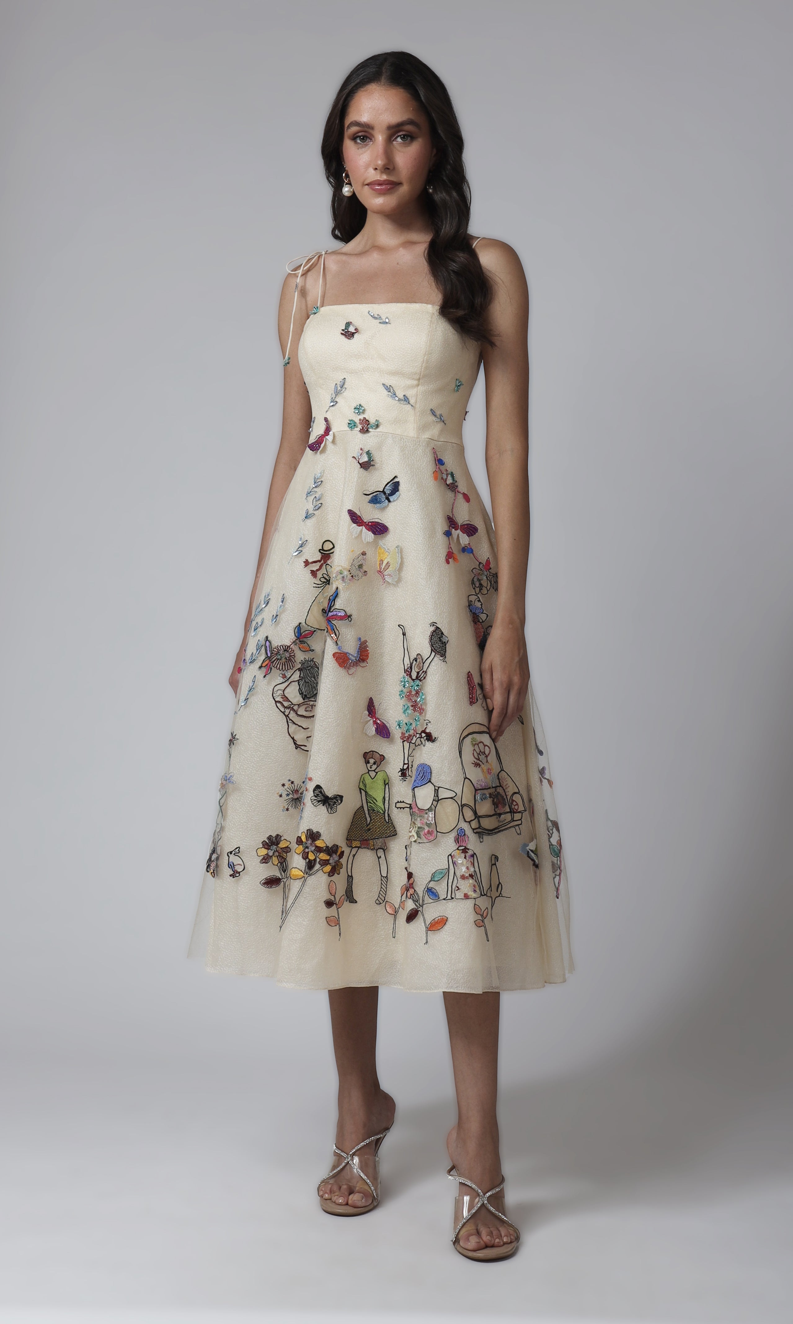 Ivory Embroidered Midi Dress