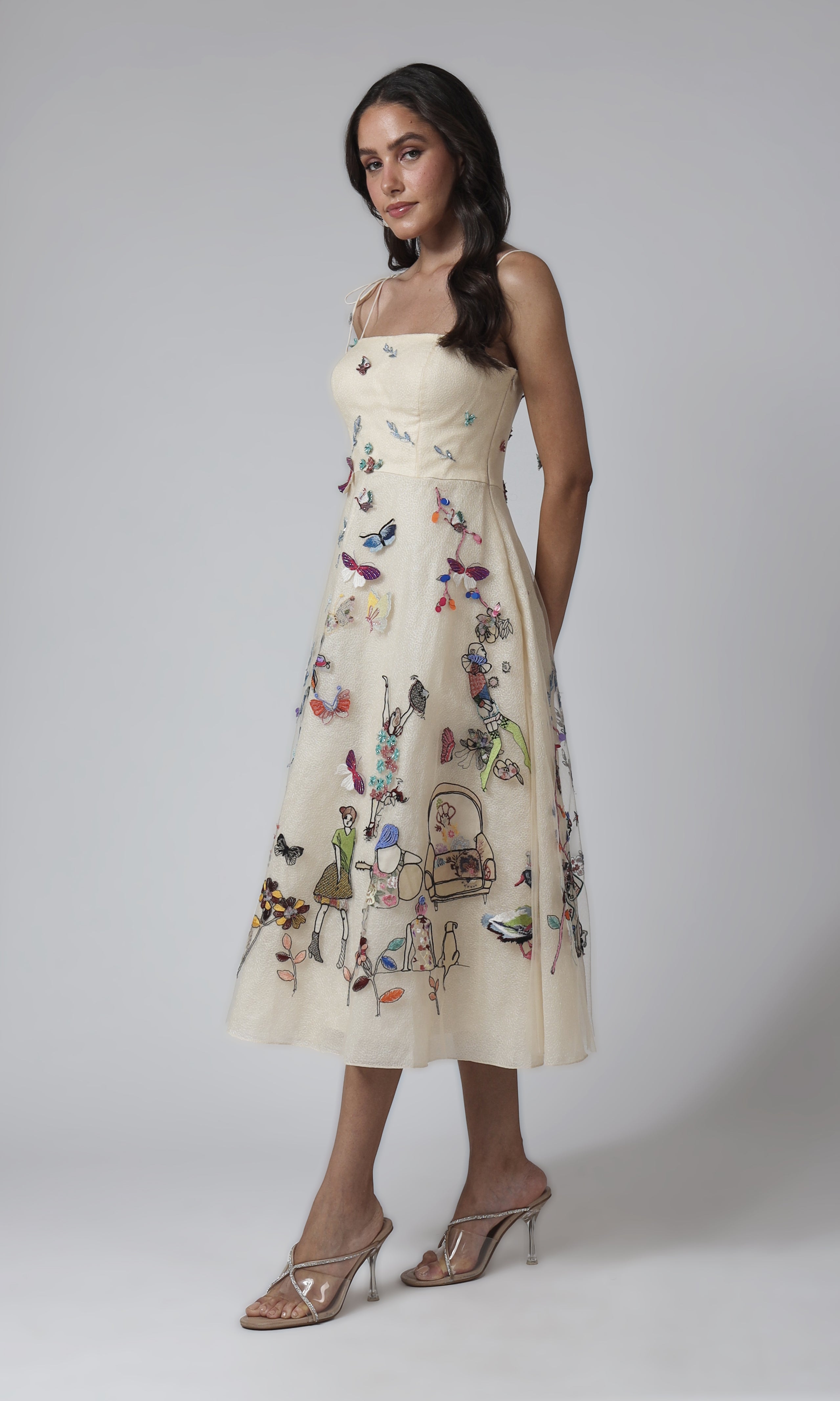 Ivory Embroidered Midi Dress
