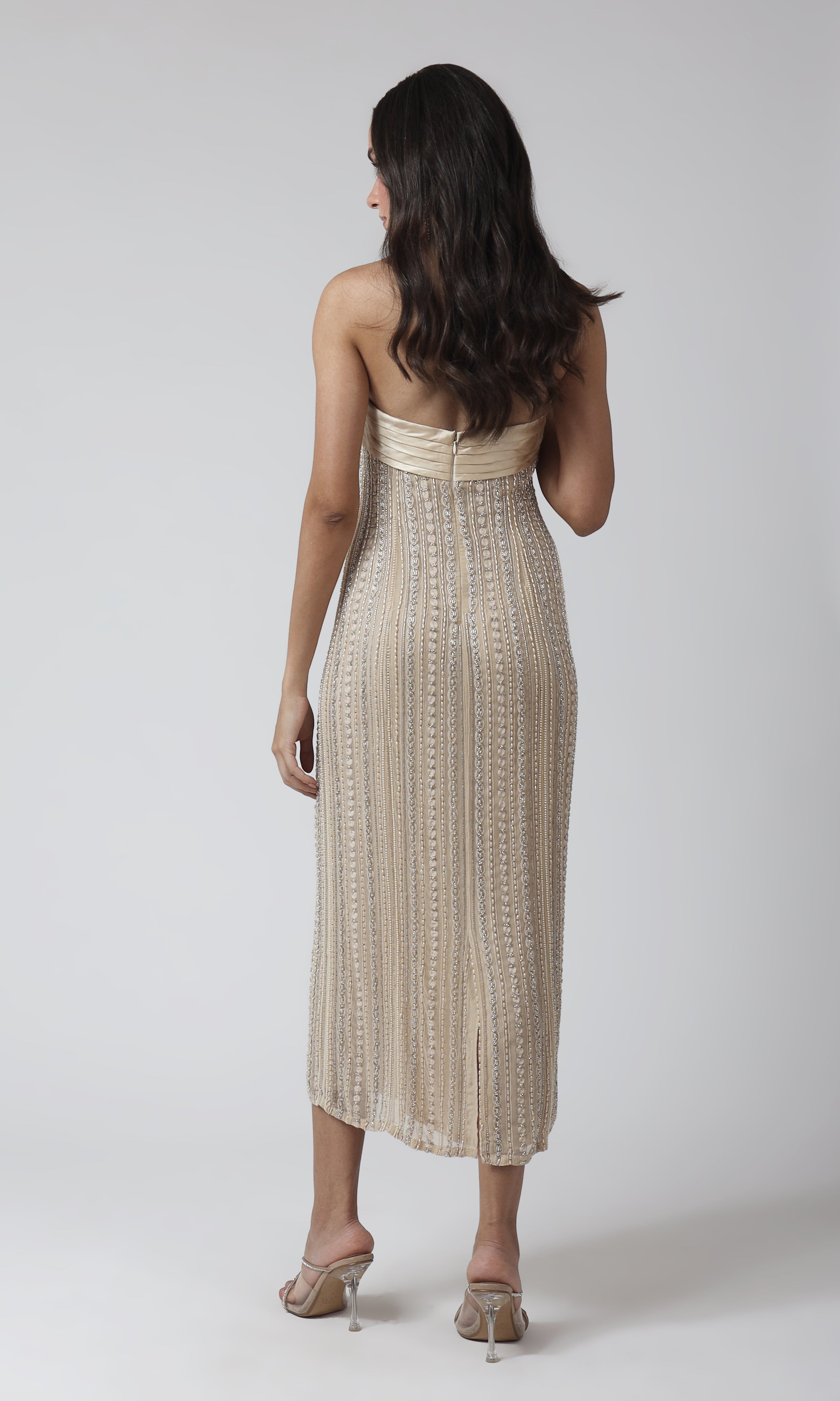 Beige Strapless Midi