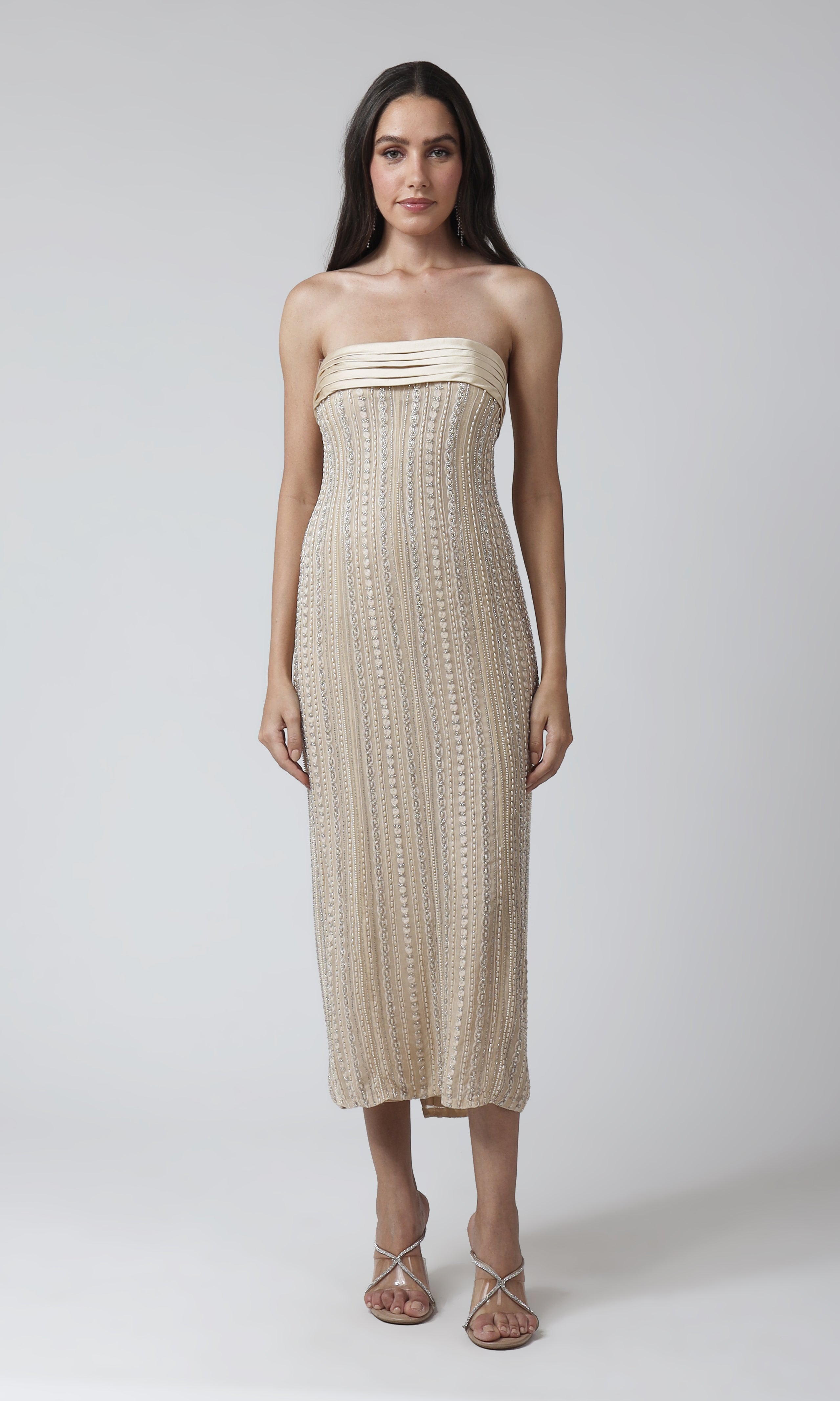 Beige Strapless Midi