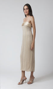 Beige Strapless Midi