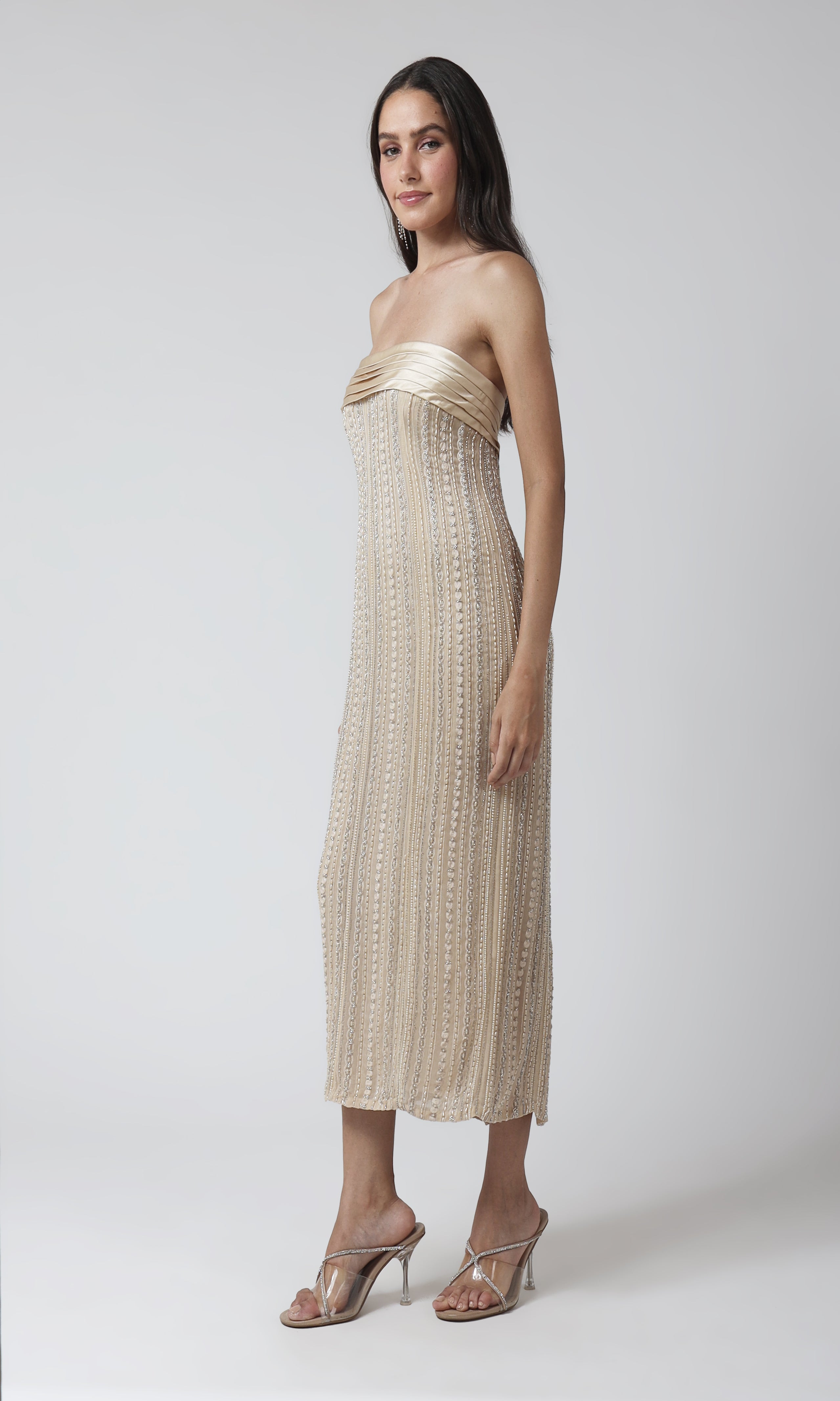 Beige Strapless Midi