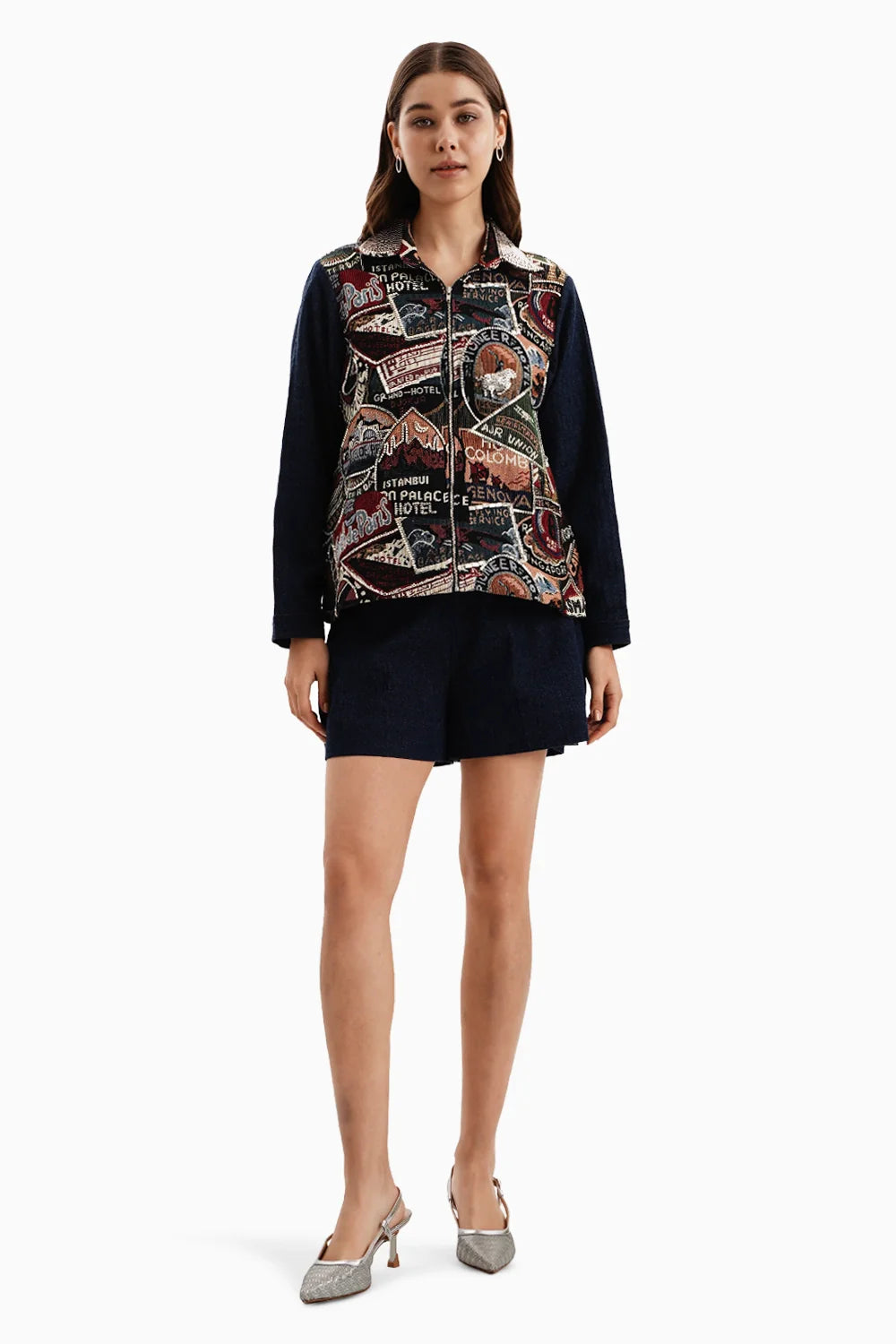 Stamp Jacquard Jacket Set With Dark Herringbone Sleeves
