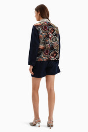 Stamp Jacquard Jacket Set With Dark Herringbone Sleeves