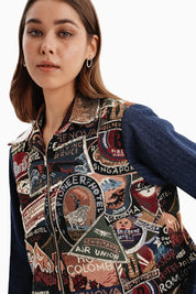 Stamp Jacquard Jacket Set With Dark Herringbone Sleeves