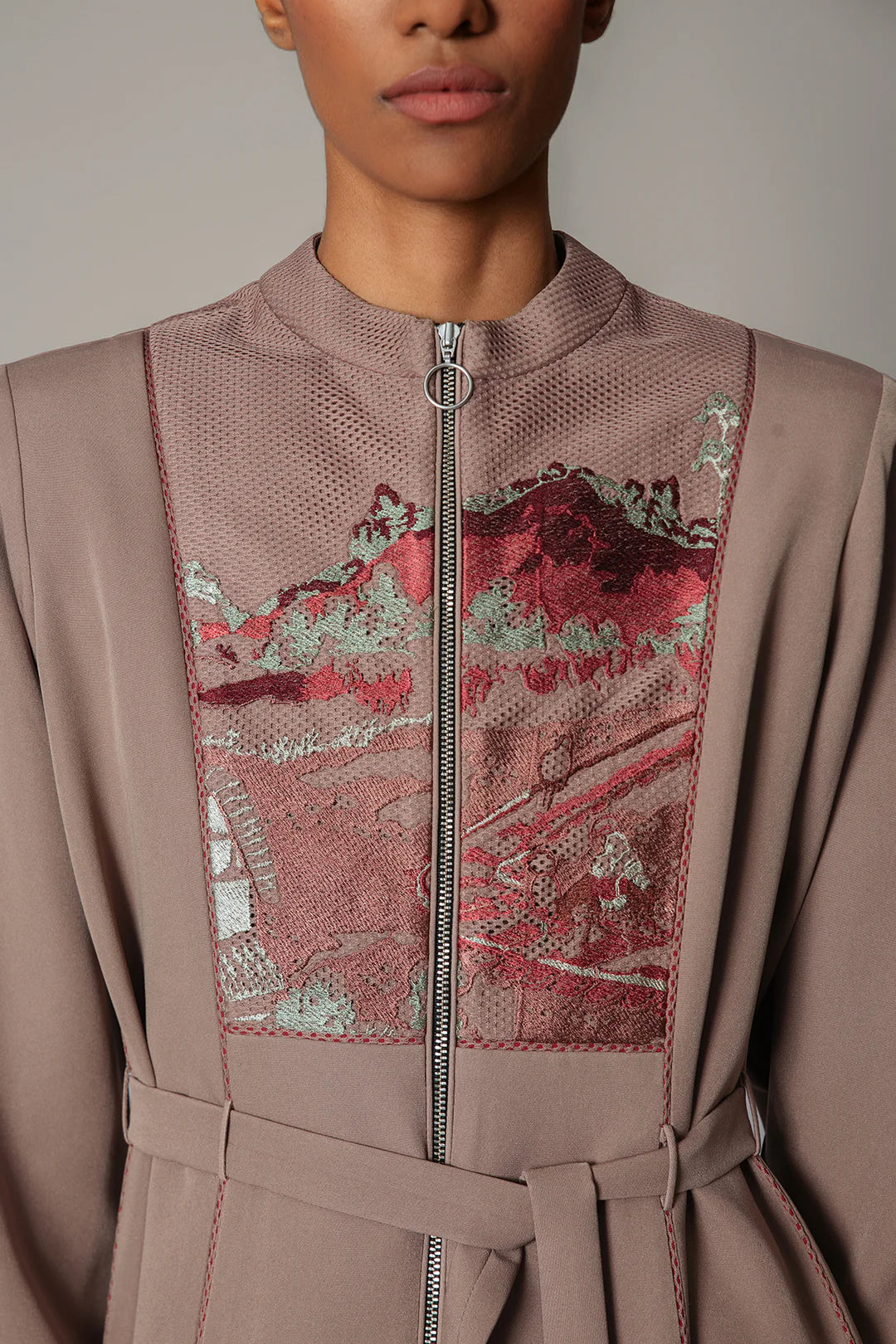 Brown Hokusai Embroidered 10 Cut