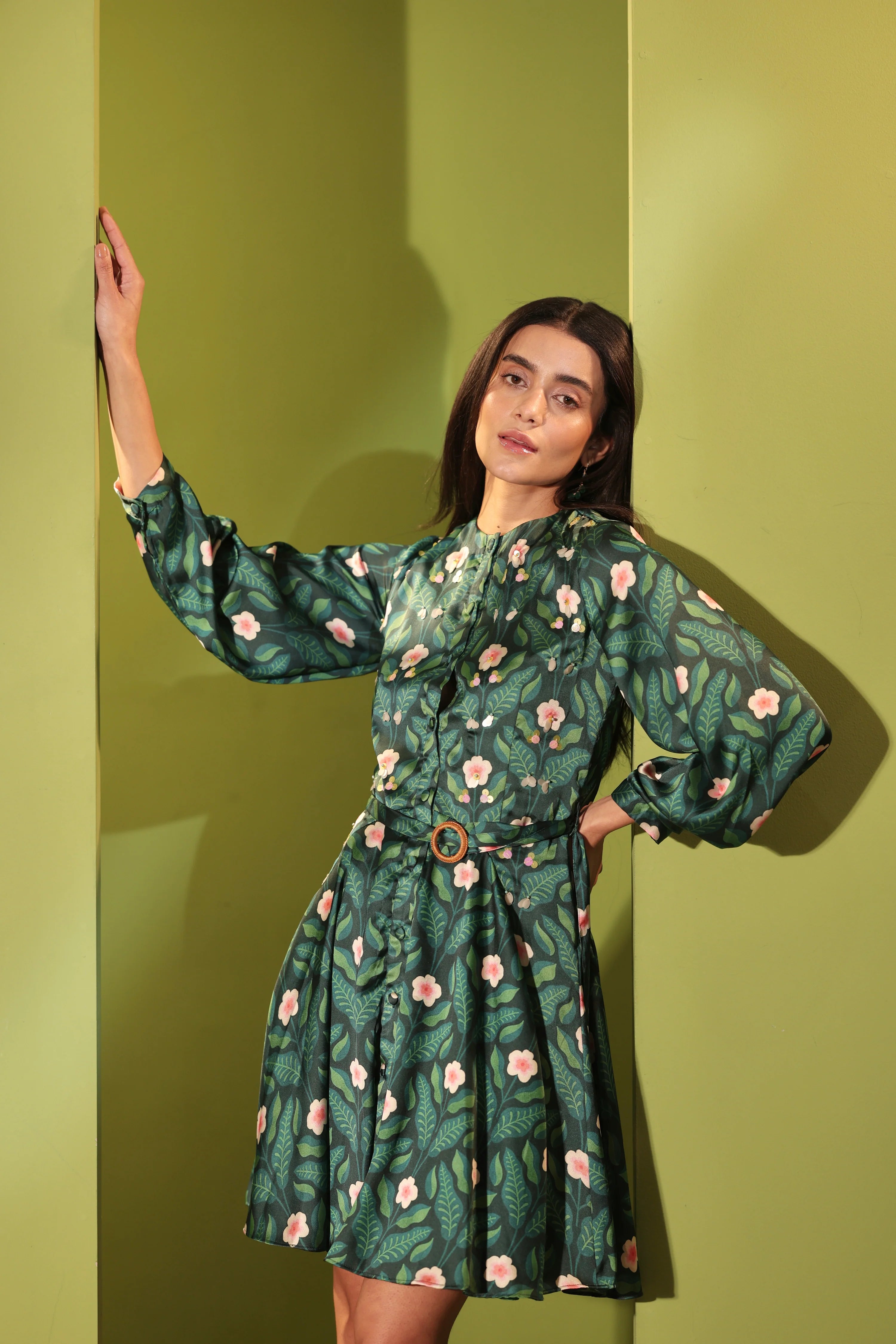 Rainforest Embellished Belted Mini Dress