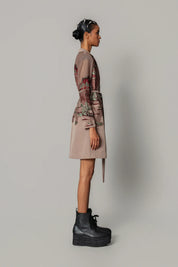 Brown Hokusai Embroidered Coat Dress