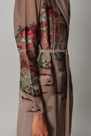 Brown Hokusai Embroidered Coat Dress