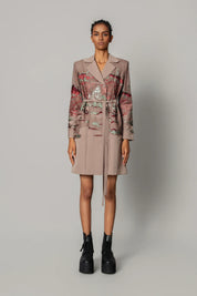 Brown Hokusai Embroidered Coat Dress
