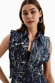 Dark Denim Marble Bib and Pants Set
