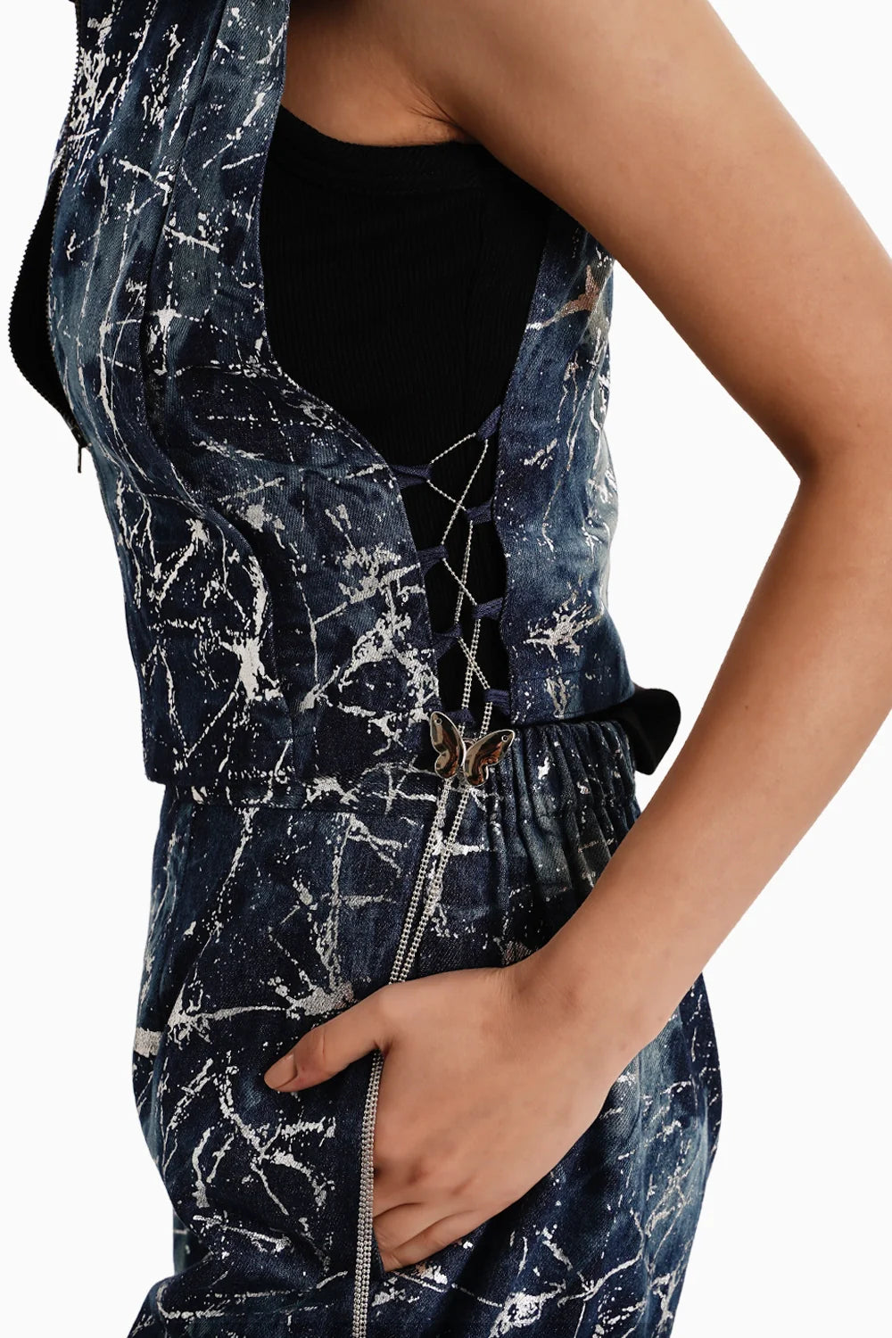 Dark Denim Marble Bib and Pants Set