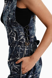 Dark Denim Marble Bib and Pants Set