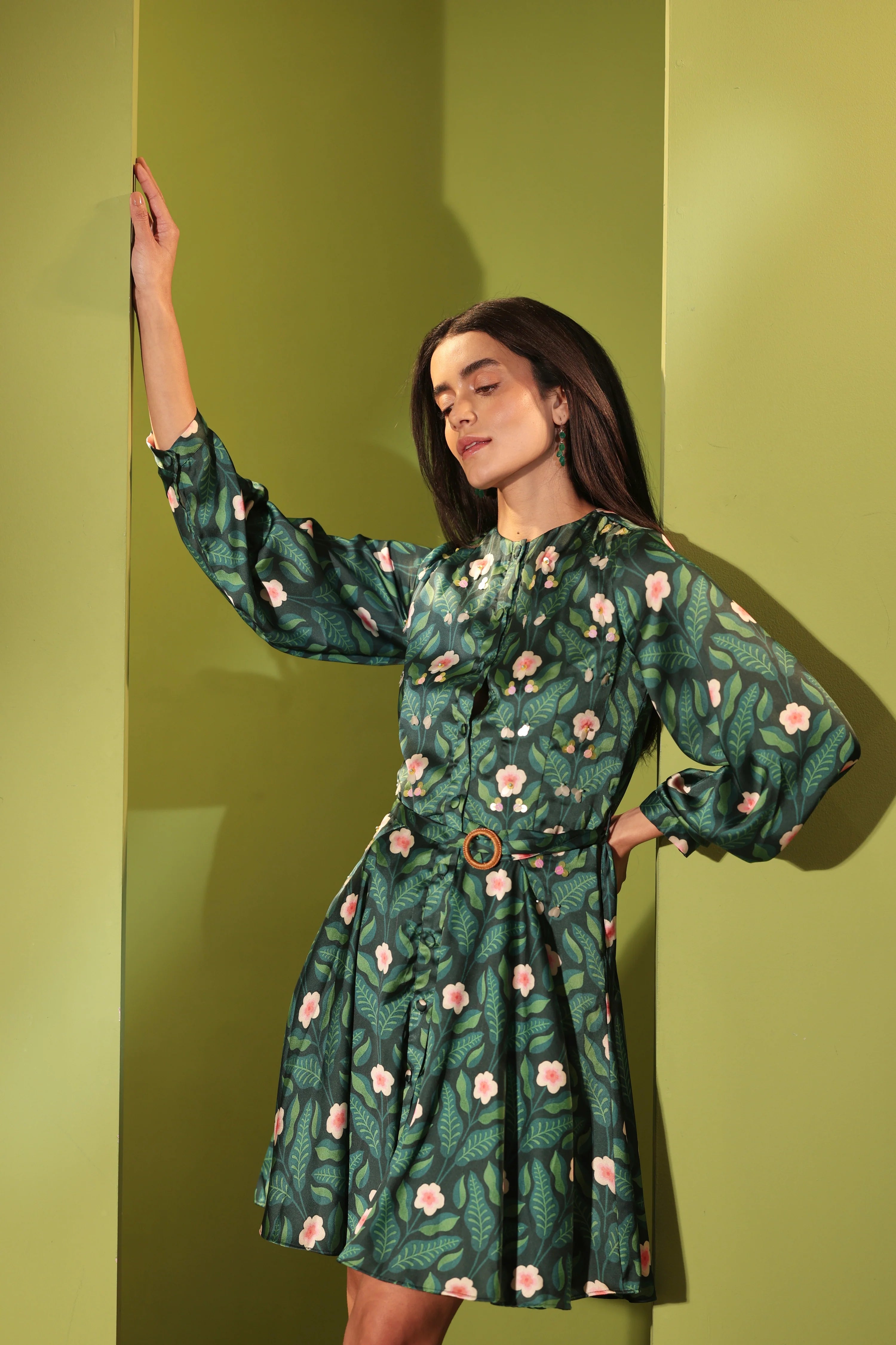 Rainforest Embellished Belted Mini Dress