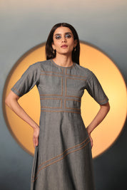 Denim Bias Studded Midi Dress