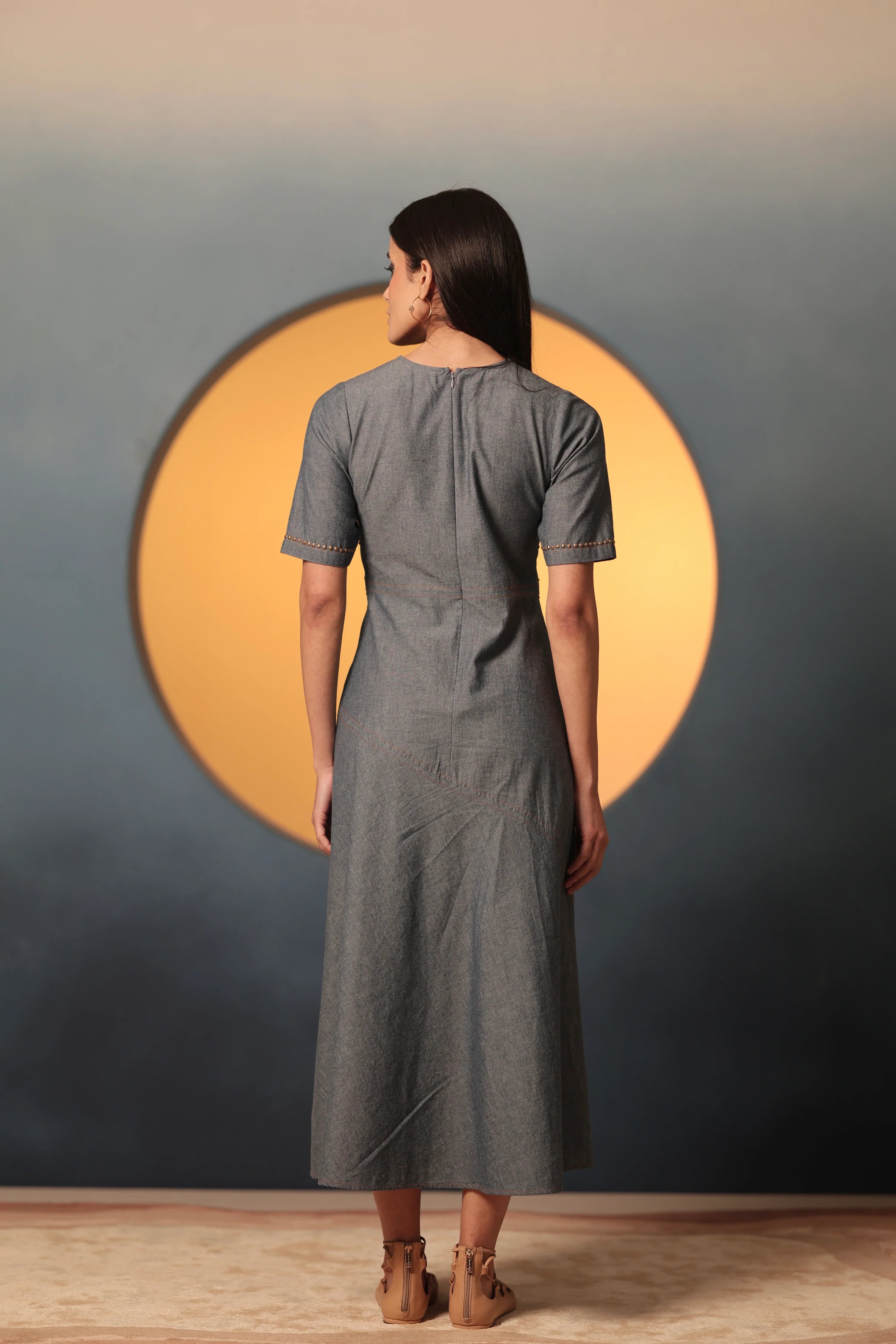 Denim Bias Studded Midi Dress