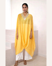 Bandhej Yellow & Gold V Neck Kurta Set