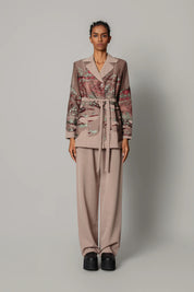 Brown Hokusai Embroidered Coat Set