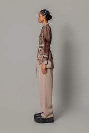 Brown Hokusai Embroidered Coat Set