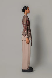 Brown Hokusai Embroidered Coat Set