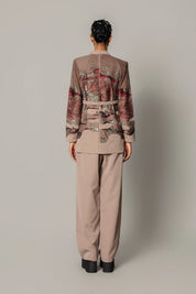 Brown Hokusai Embroidered Coat Set