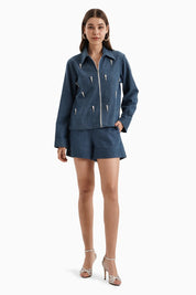 Medium Denim Herringbone Jacket and Shorts