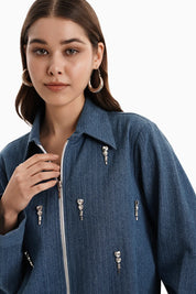 Medium Denim Herringbone Jacket and Shorts