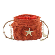 Raffia Bucket Bag With Emblem Burnt Orange