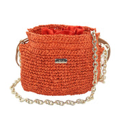 Raffia Bucket Bag With Emblem Burnt Orange