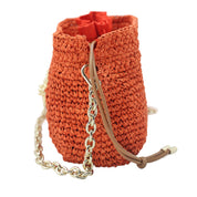 Raffia Bucket Bag With Emblem Burnt Orange