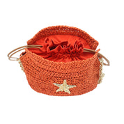 Raffia Bucket Bag With Emblem Burnt Orange