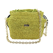 Raffia Bucket Bag With Emblem Lime Green