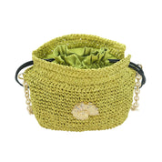 Raffia Bucket Bag With Emblem Lime Green