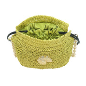 Raffia Bucket Bag With Emblem Lime Green