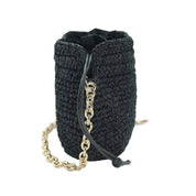 Raffia Bucket Bag With Emblem Black