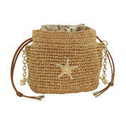 Raffia Bucket Bag With Emblem Brown