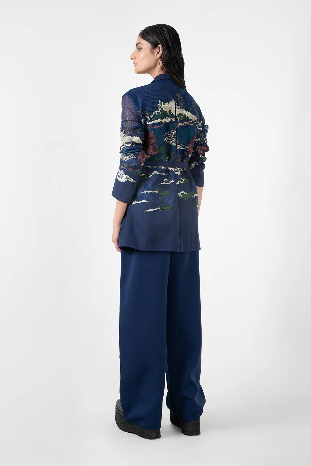 Blue Crest Applique Coat Set