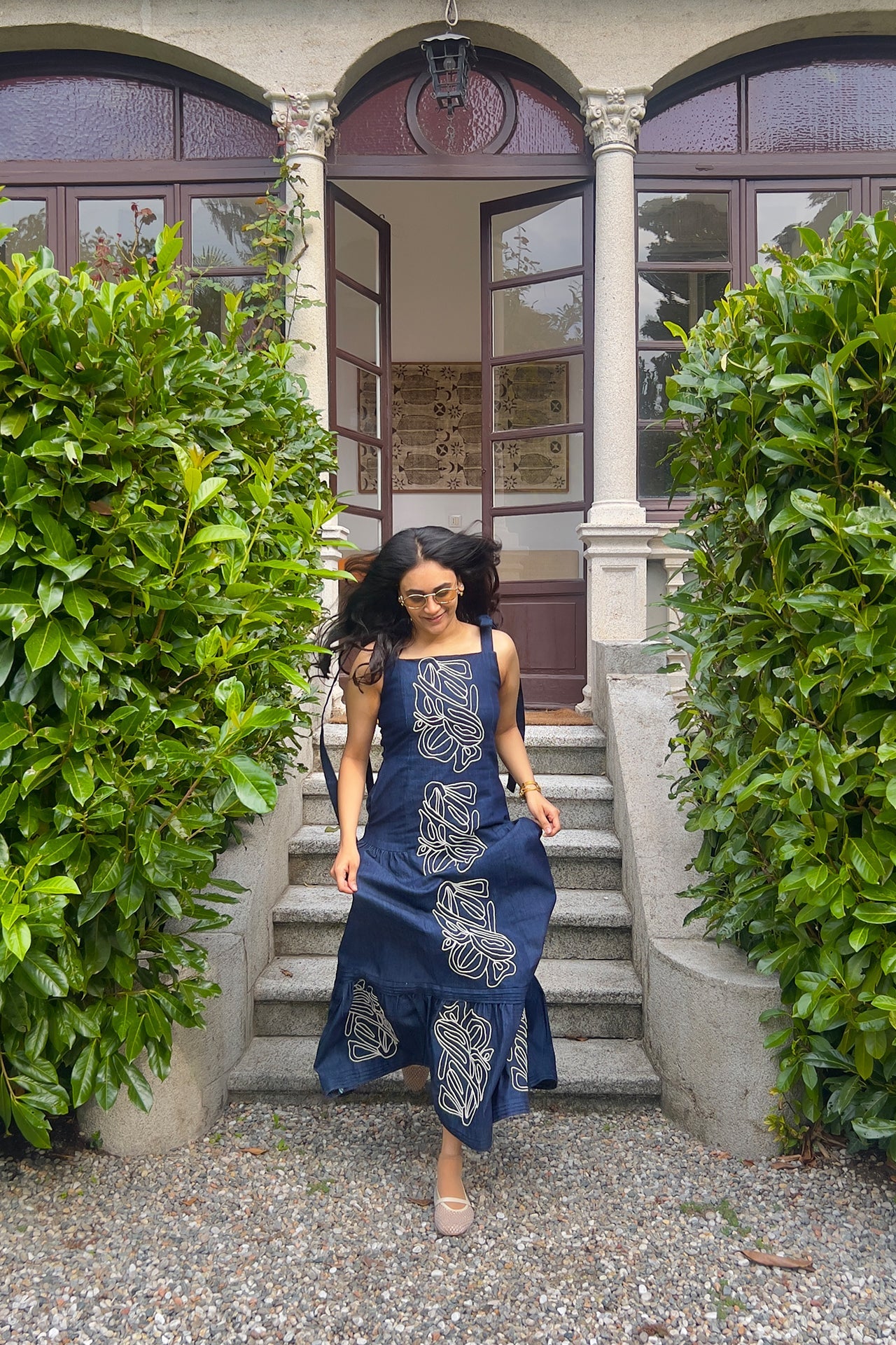 Cord Embroidered Denim Maxi