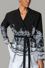B&W Hokusai Embroidered Long Dress