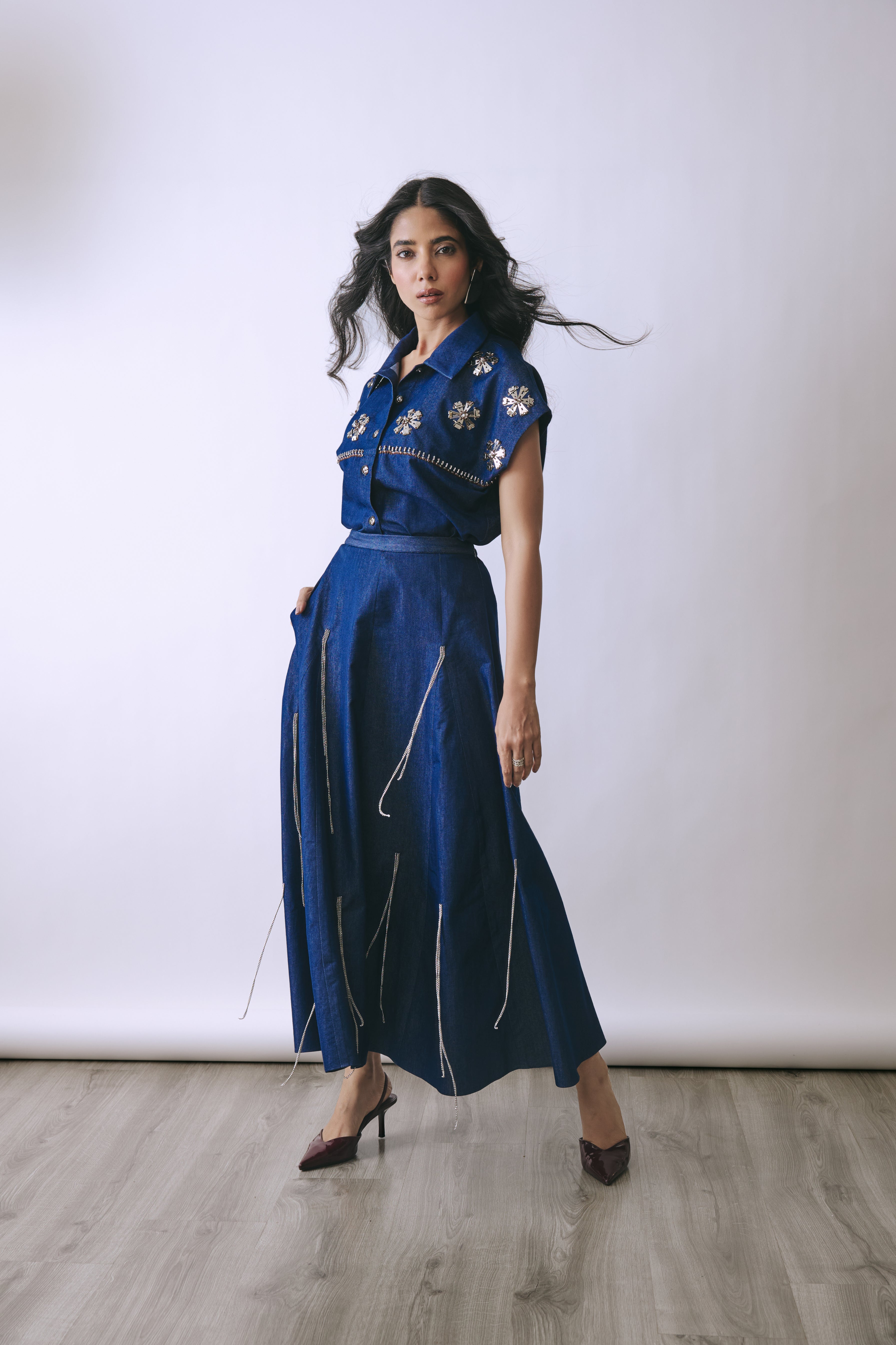 Hooked In Indigo Skirt Set