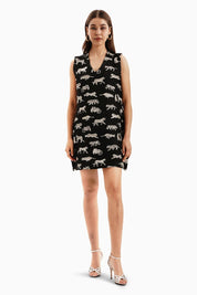 Black Leopard Jacquard Dress