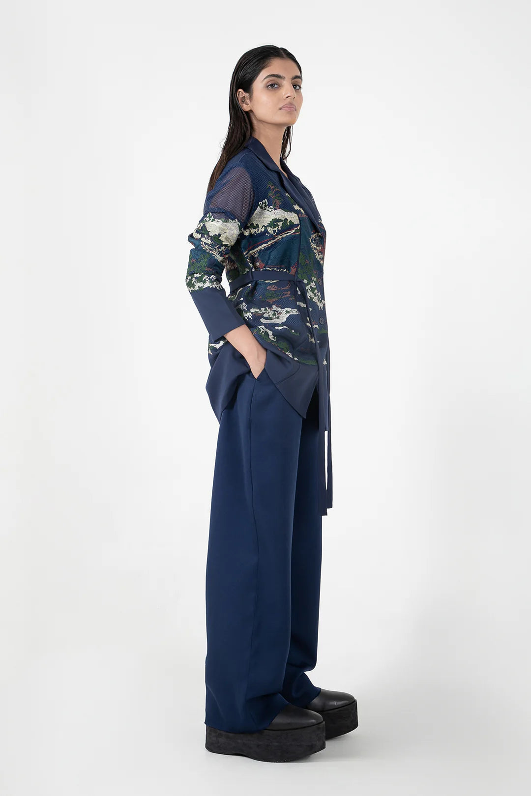 Blue Crest Applique Coat Set